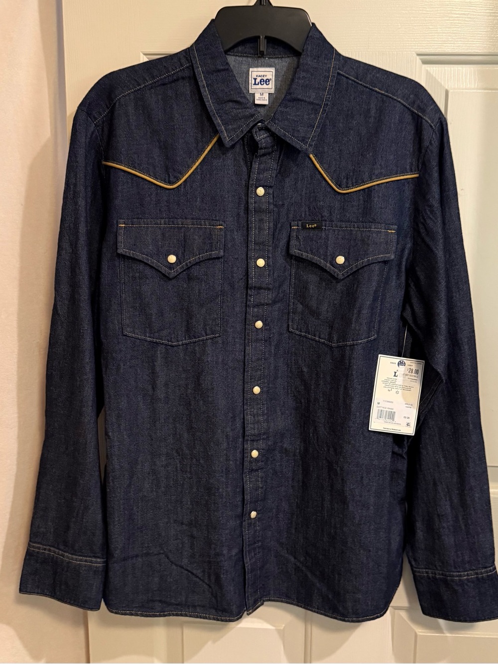 Lee Men's Dark Indigo Western Denim Shirt with Yellow Piping